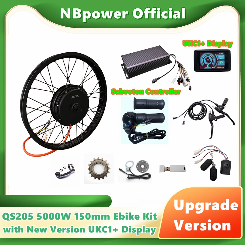 72V 5000W Hub Motor Kit - NBpower/QS205 5000W V3 150mmリアモーターサイクルホイールモーター 5000Wコンバージョンキット（サブボトンコントローラー、最新UKC1+ディスプレイ付き）